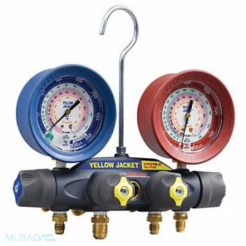 YELLOW JACKET Mechanical Manifold Gauge Set 4-Valve, 29AU19