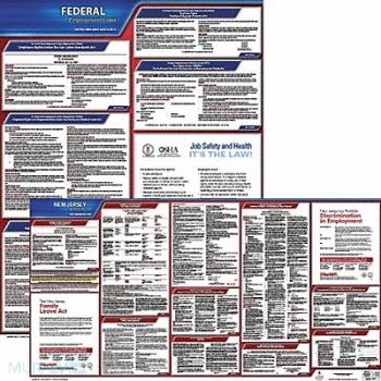 JJ KELLER LaborLaw Poster Fed/STA NJ ENG 20inH 1yr, 36EU92