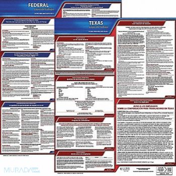 JJ KELLER Labor Law Poster Fed/STA TX SP 20inH 1yr, 36EV59