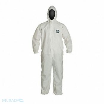 DUPONT D2243 Hooded Coveralls White 5XL Elastic PK25, 4LUL6