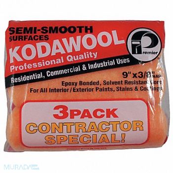 PREMIER Roller Cover 9 L 3/8 Nap Wool PK3, 29UT39