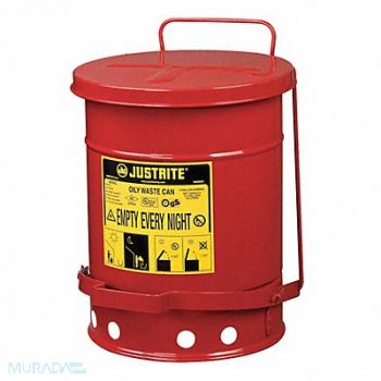 JUSTRITE F8383 Oily Waste Can 6 gal Steel Red, 2AX55