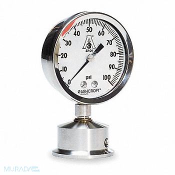 ASHCROFT D1018 Pressure Gauge 0 to 60 psi 3-1/2In 2In, 2RFL8