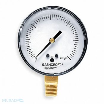 ASHCROFT K4548 Pressure Gauge 0 to 60H2O 2-1/2In 1/4In, 2C643