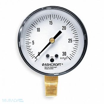 ASHCROFT K4548 Pressure Gauge 0 to 30H2O 2-1/2In 1/4In, 2C639