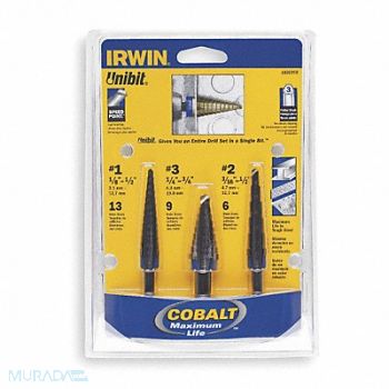 IRWIN Step Drill Bit Set Cobalt 1/8-3/4 3 pc., 2CJR9