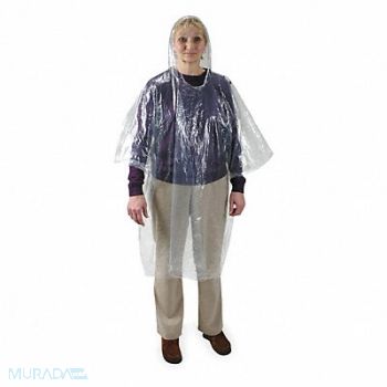 CONDOR Rain Poncho Disposable Clear 40 L PK24, 2ELD5