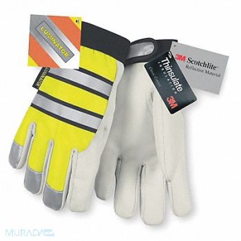 MCR SAFETY D1707 Leather Gloves XL Hi Vis Yellow PR, 2ELL5