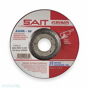 UNITED ABRASIVES-SAIT Depressed Center Wheel T27 7x1/4x7/8 AO, 2KMG4