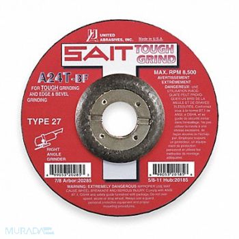 UNITED ABRASIVES-SAIT Depressed Center Whl T27 4.5x1/4x7/8 AO, 2KMG9