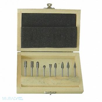 WESTWARD Carbide Bur Set Dbl Cut 1/8 9pcs, 2LYR4