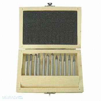 WESTWARD Carbide Bur Set Single Cut 1/4 12pcs, 2LYR5