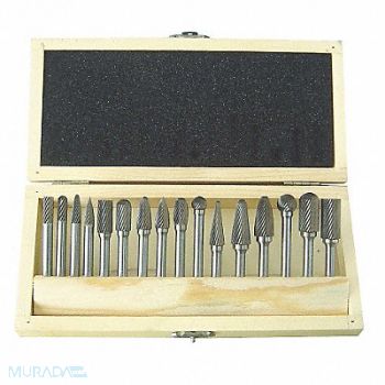 WESTWARD Carbide Bur Set Single Cut 1/4 16pcs, 2LYR9