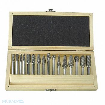 WESTWARD Carbide Bur Set Dbl Cut 1/4 16pcs, 2LYT1