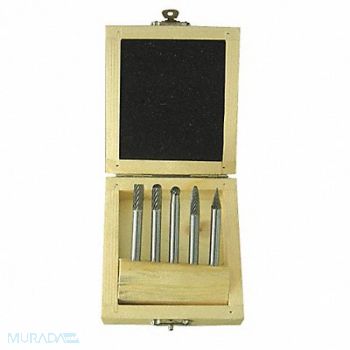 WESTWARD Carbide Bur Set Single Cut 1/4 5pcs, 2LYT2