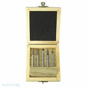 WESTWARD Carbide Bur Set Dbl Cut 1/4 5pcs, 2LYT3