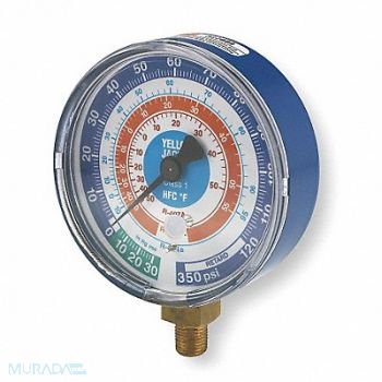 YELLOW JACKET Gauge 3-1/8 In Dia Low Side Blue 350 psi, 2NXE2