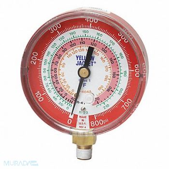 YELLOW JACKET Gauge 3-1/8 In Dia High Side Red 800 psi, 2NXE1