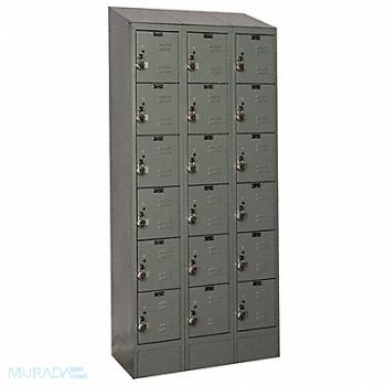 HALLOWELL D4832 Box Locker Louvered 3 Wide 6 Tier Gray, 2PFR2