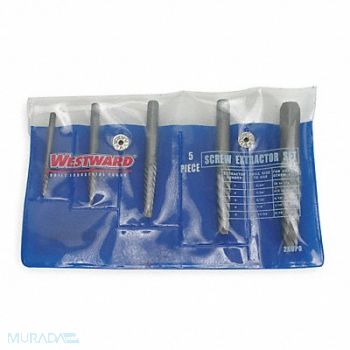 WESTWARD Screw Extractor Set 5pc HCS Pouch, 2RUP8