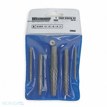 WESTWARD Screw Extractor Set 5pc HCS Pouch, 2RUR6