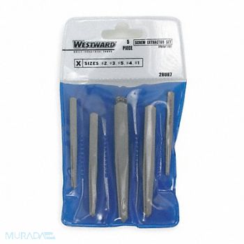 WESTWARD Screw Extractor Set 5pc HCS Pouch, 2RUR7