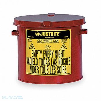 JUSTRITE F0097 Countertop Oily Waste Can 2 gal Red, 2RYG9