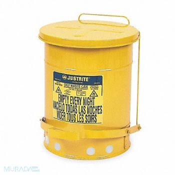 JUSTRITE F8383 Oily Waste Can 6 gal Steel Yellow, 2RYH1