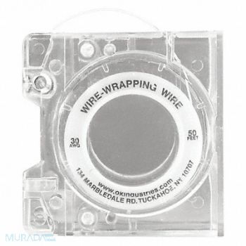 OK INDUSTRIES Wire Wrap Wire w/Disp 30 AWG Wht 50ft, 2TDY3