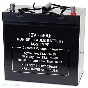 GRAINGER APPROVED Battery 12VDC 55Ah 0.197 Dia Tab, 2UKL5