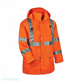 GLOWEAR BY ERGODYNE D2323 Rain Jacket w/Hood Hi-Vis Orange 5XL, 2VGH8