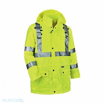 GLOWEAR BY ERGODYNE D2323 Rain Jacket w/Hood HiVis Lime 4XL, 2VGJ6