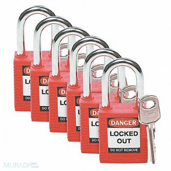 BRADY D1951 Lockout Padlock KD Red 1-3/4 H PK6, 2XU66