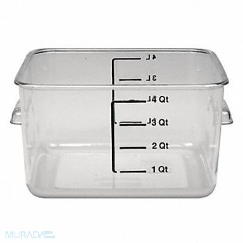 RUBBERMAID COMMERCIAL PRODUCTS Square Storage Container 4 qt Clear, 2YJ88