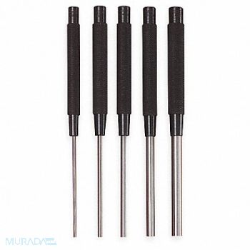 STARRETT Drive Pin Punch Set 5 Pieces Steel, 2ZVJ6