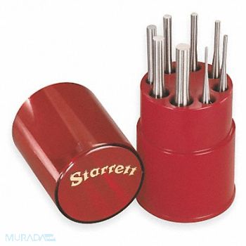 STARRETT Drive Pin Punch Set 8 Pieces Steel, 2ZVK5