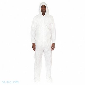 INTERNATIONAL ENVIROGUARD Hooded Coverall w/Boots White M PK25, 30N457