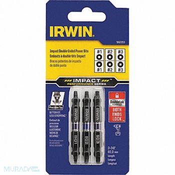 IRWIN Insert Bit Power Dbl End Hex Shank PK3, 55KH01