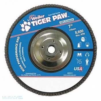 WEILER H7346 Flap Disc Type 27 7in. Dia 40 Grit, 30TT85