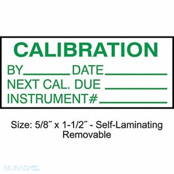 STRANCO INC Calibration Label ENG Green/White PK350, 30XD74