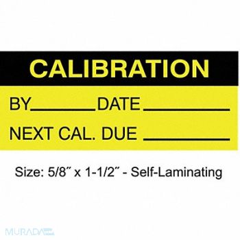 STRANCO INC Calibration Label ENG Black/Yellow PK350, 30XD76