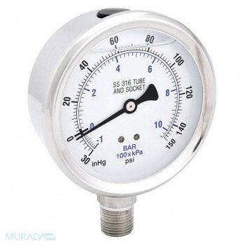 PIC GAUGES Compound Gauge 30 in Hg Vac to 160 psi, 30ZV81