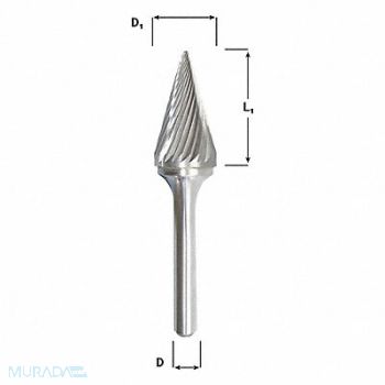 GRAINGER APPROVED Cone Bur Pointed End 1/4 Carbide, 22YC97