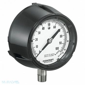 ASHCROFT K4543 Pressure Gauge Low 4-1/2 in 1/2 in NPT, 31AA13
