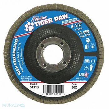 WEILER H7361 Fiber Disc 4 1/2 in Dia 7/8in Arbor, 31GG13