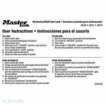 Master Lock Instruction Sticker PK10, 31MH09