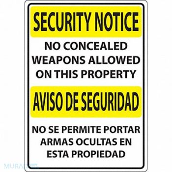 ZING Concealed Carry Sign 14in x 10in Plastic, 32KJ99
