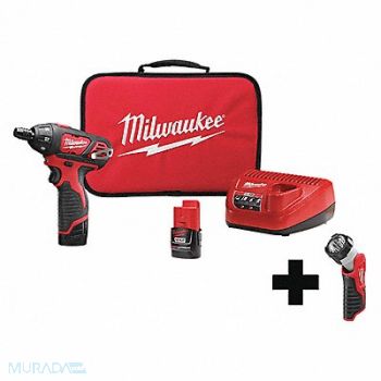 MILWAUKEE Screwdriver Kit Cordless 12V DC 500 RPM, 338AG4