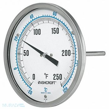 ASHCROFT Dial Thermometer Every-Angle 9 in Stem, 33HT89