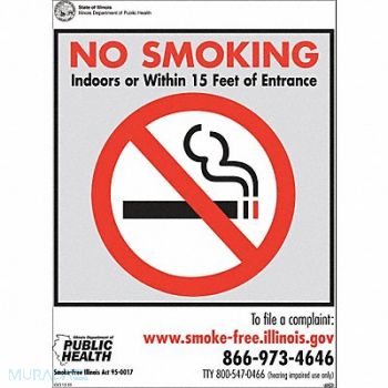 ZING Window Decal No Smoking Illinois PK2, 552G14